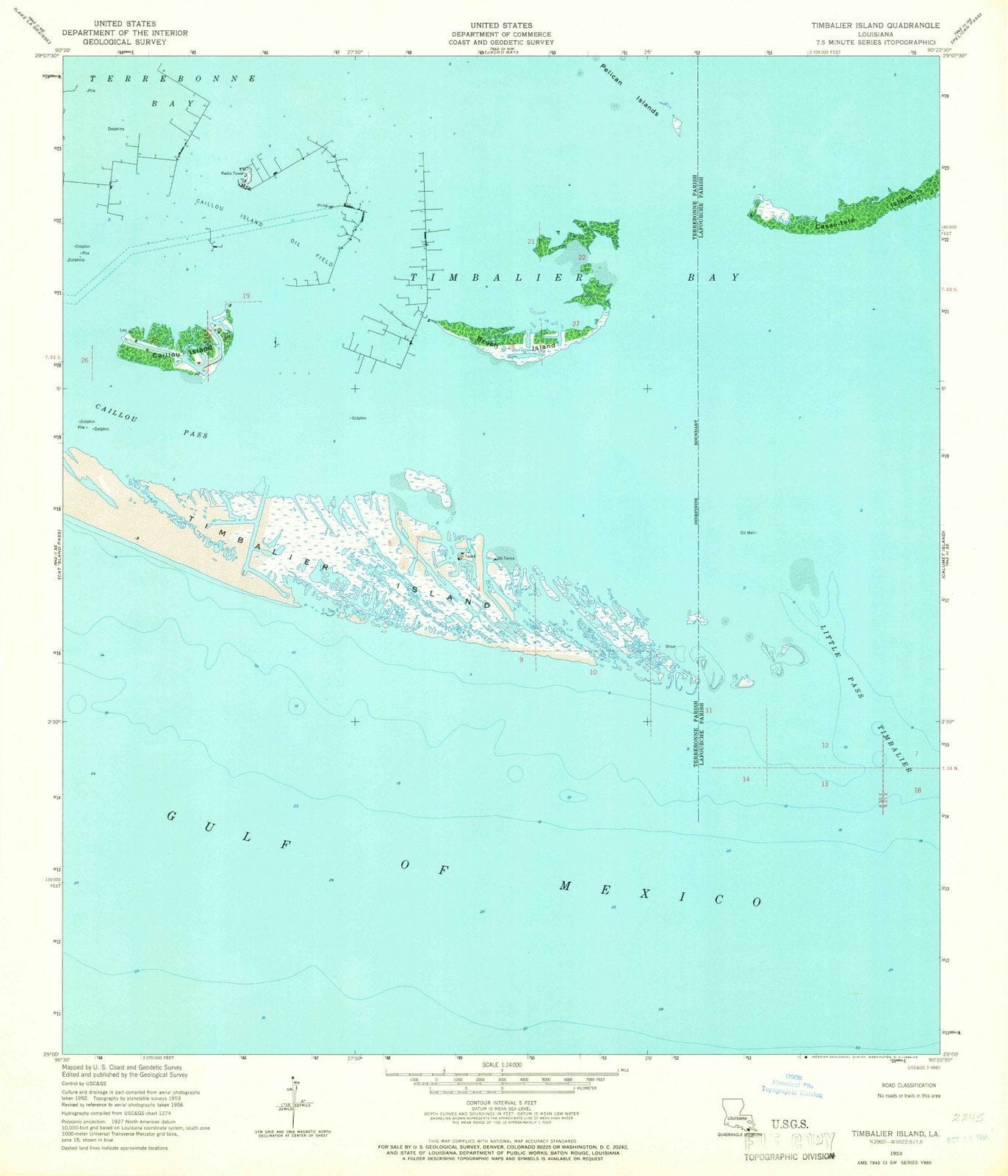 1953 Timbalier Island, LA - Louisiana - USGS Topographic Map