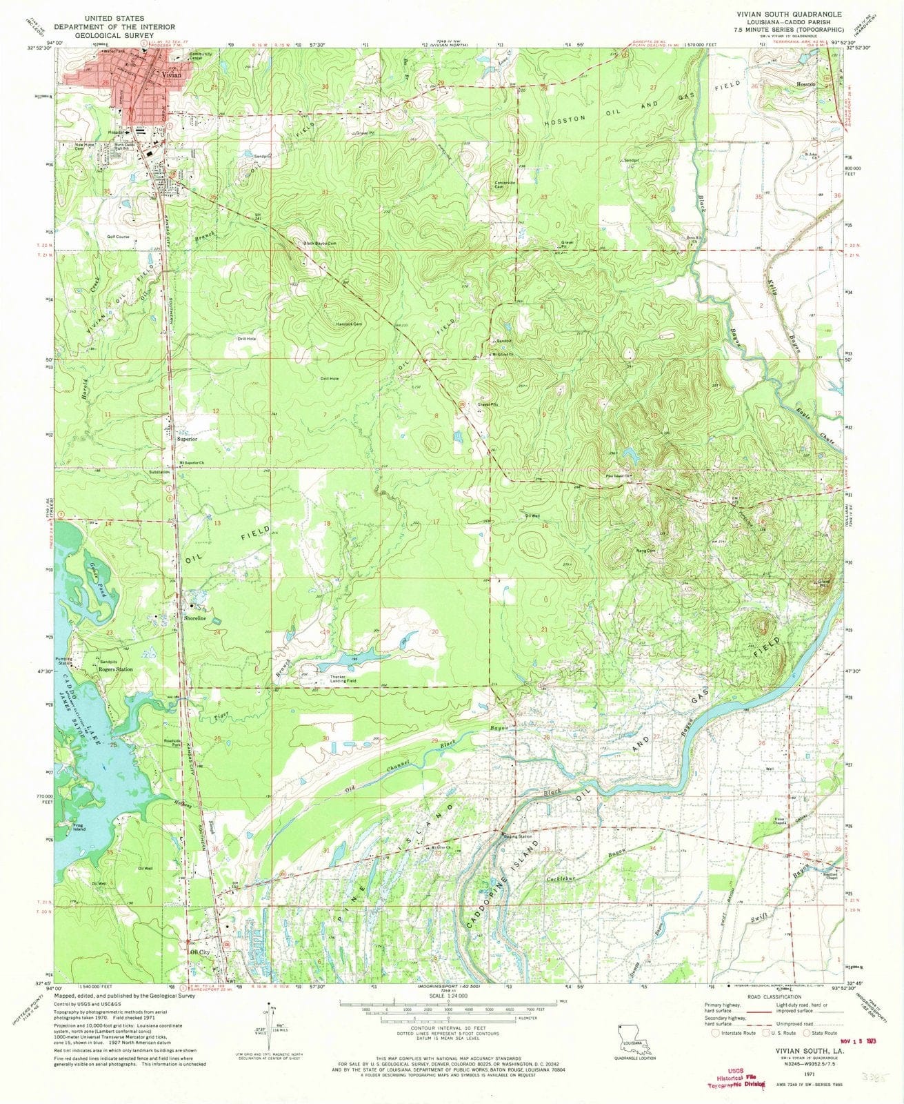 1971 Vivian South, LA - Louisiana - USGS Topographic Map