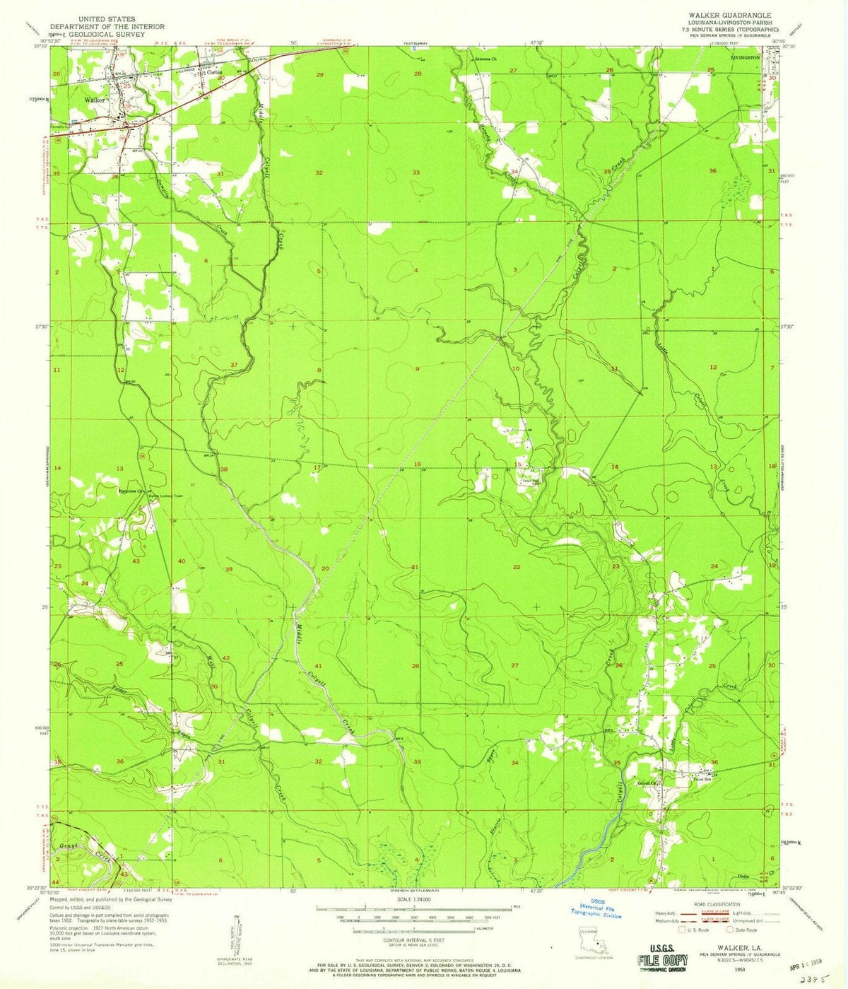 1953 Walker, LA - Louisiana - USGS Topographic Map