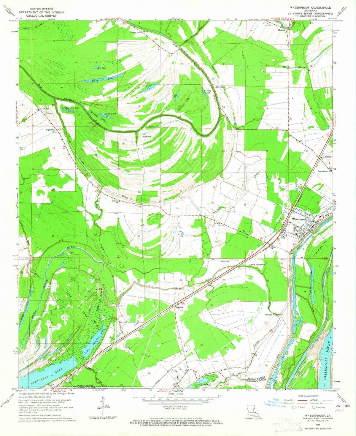 1963 Waterproof, LA - Louisiana - USGS Topographic Map