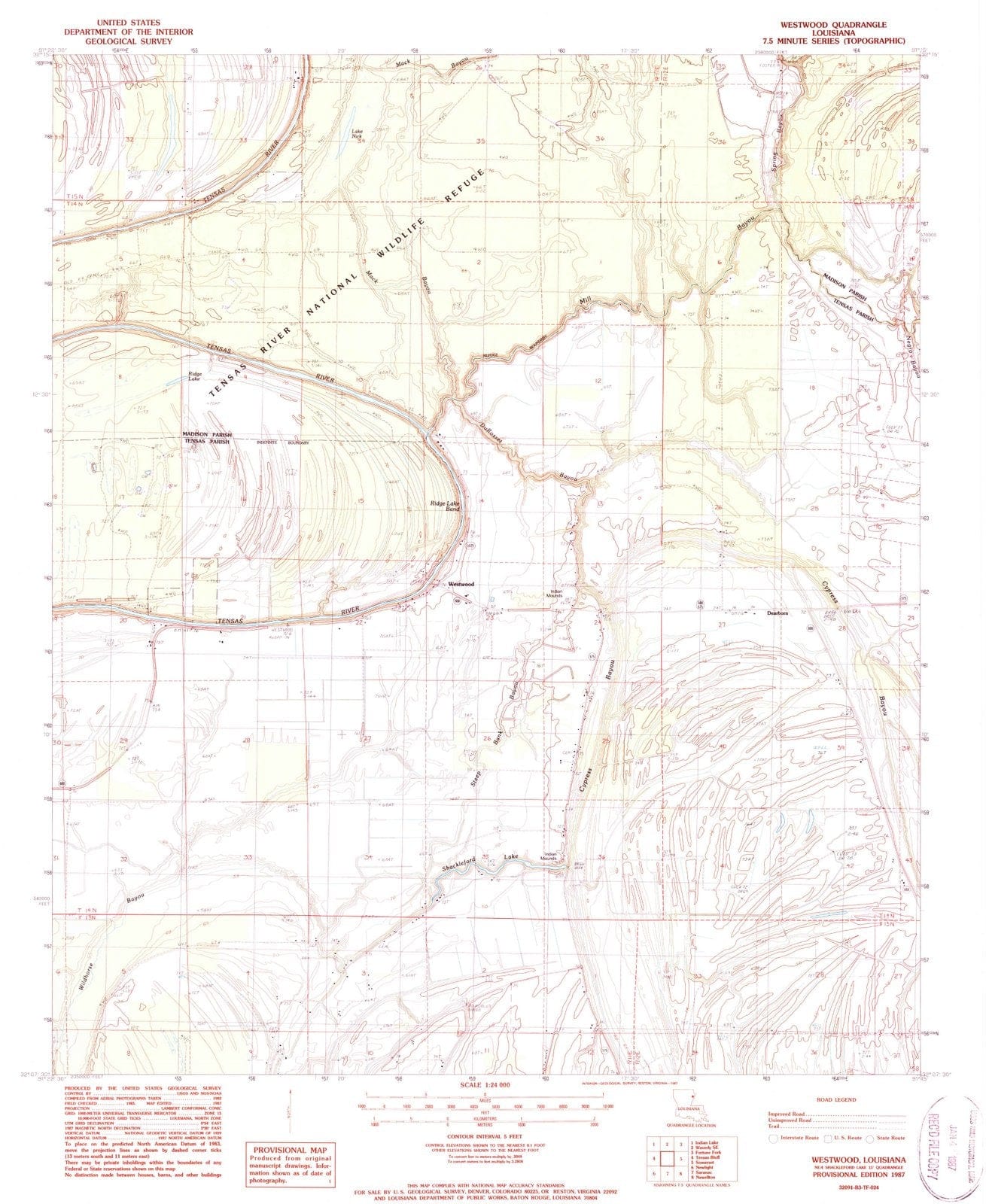 1987 Westwood, LA - Louisiana - USGS Topographic Map