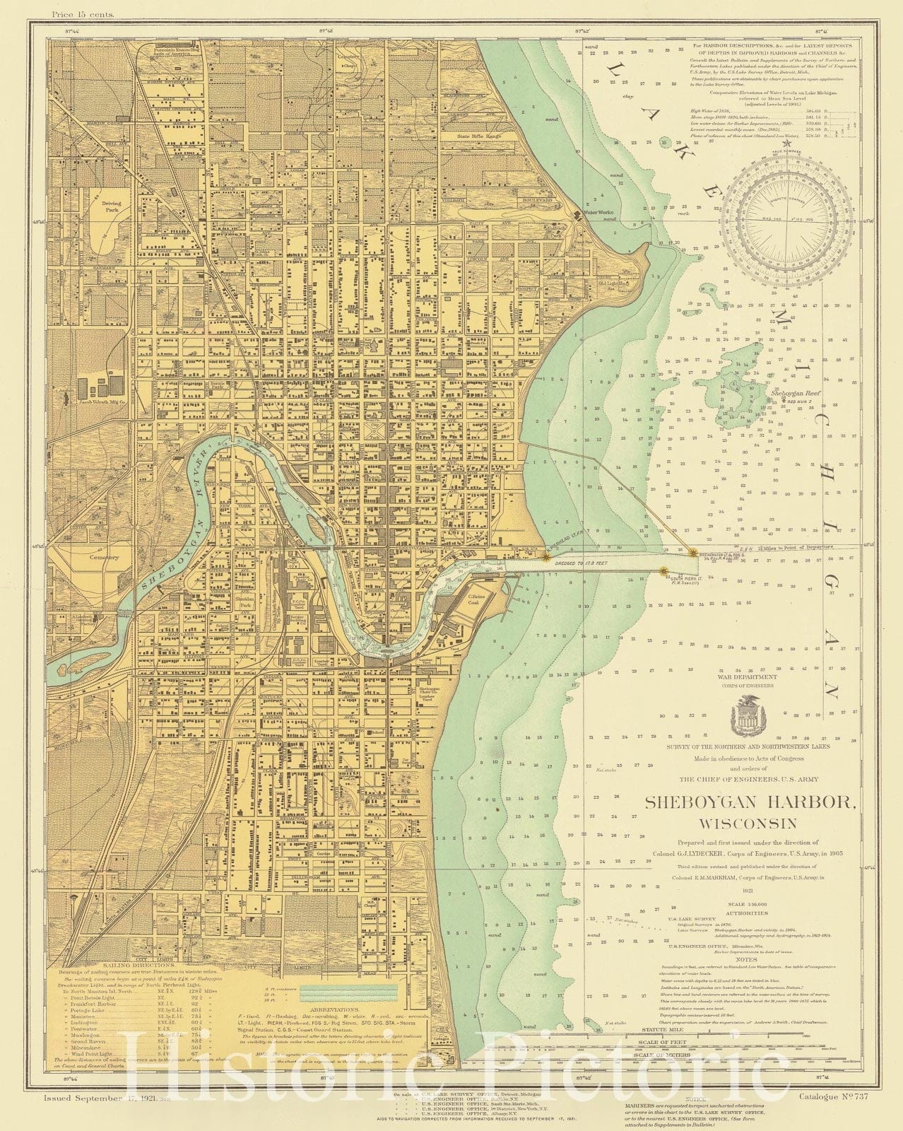 Sheboygan Harbor, Wisconsin 1921 Nautical Chart - Historical Map Print