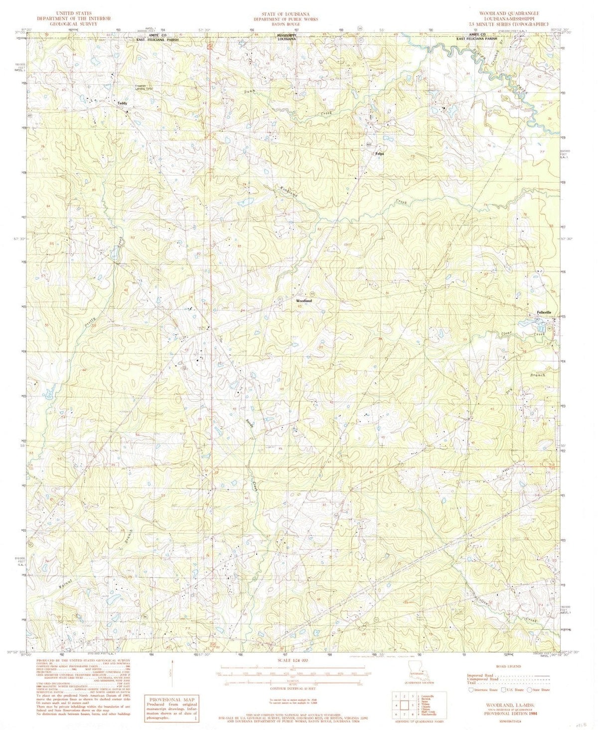 1984 Woodland, LA - Louisiana - USGS Topographic Map