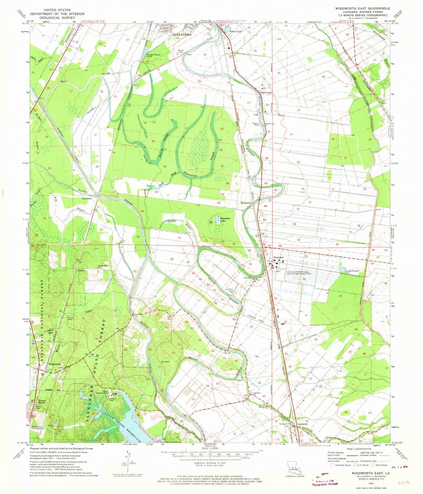 1972 Woodworth East, LA - Louisiana - USGS Topographic Map