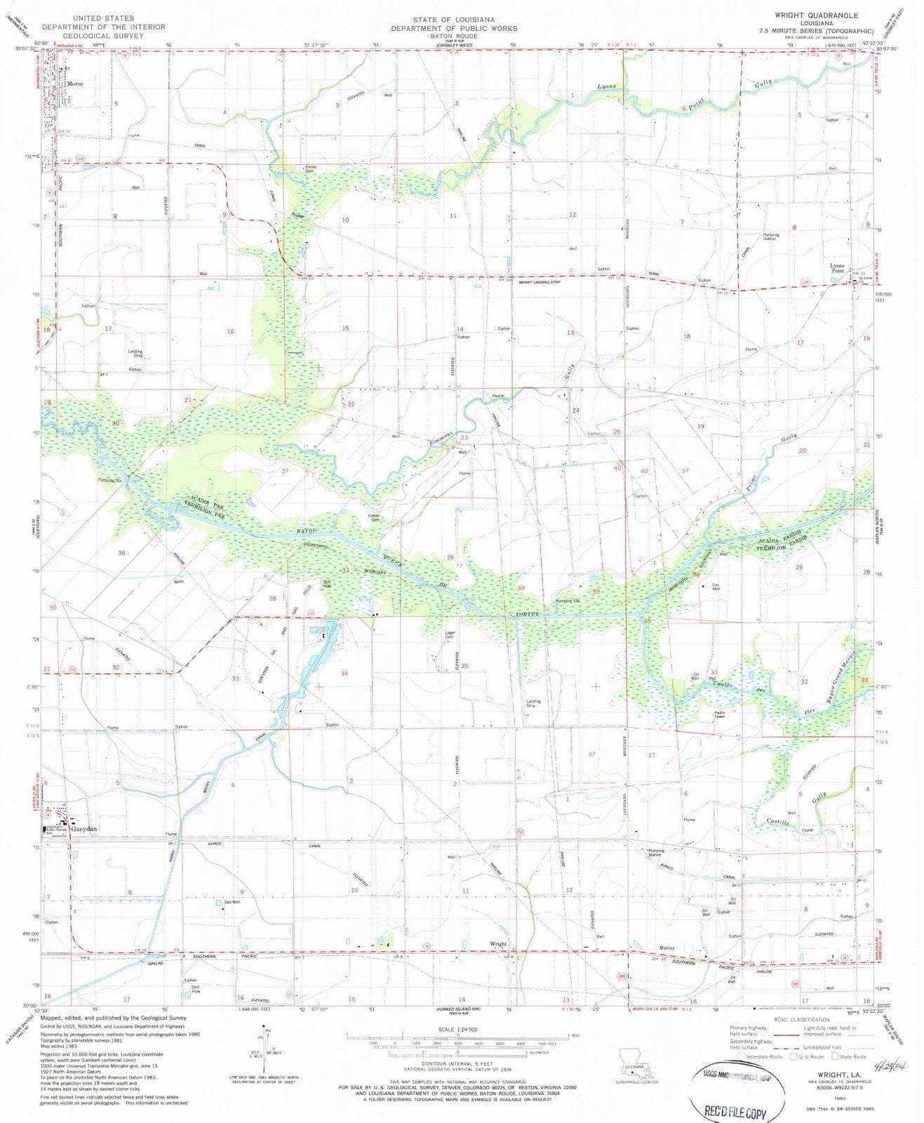 1983 Wright, LA - Louisiana - USGS Topographic Map