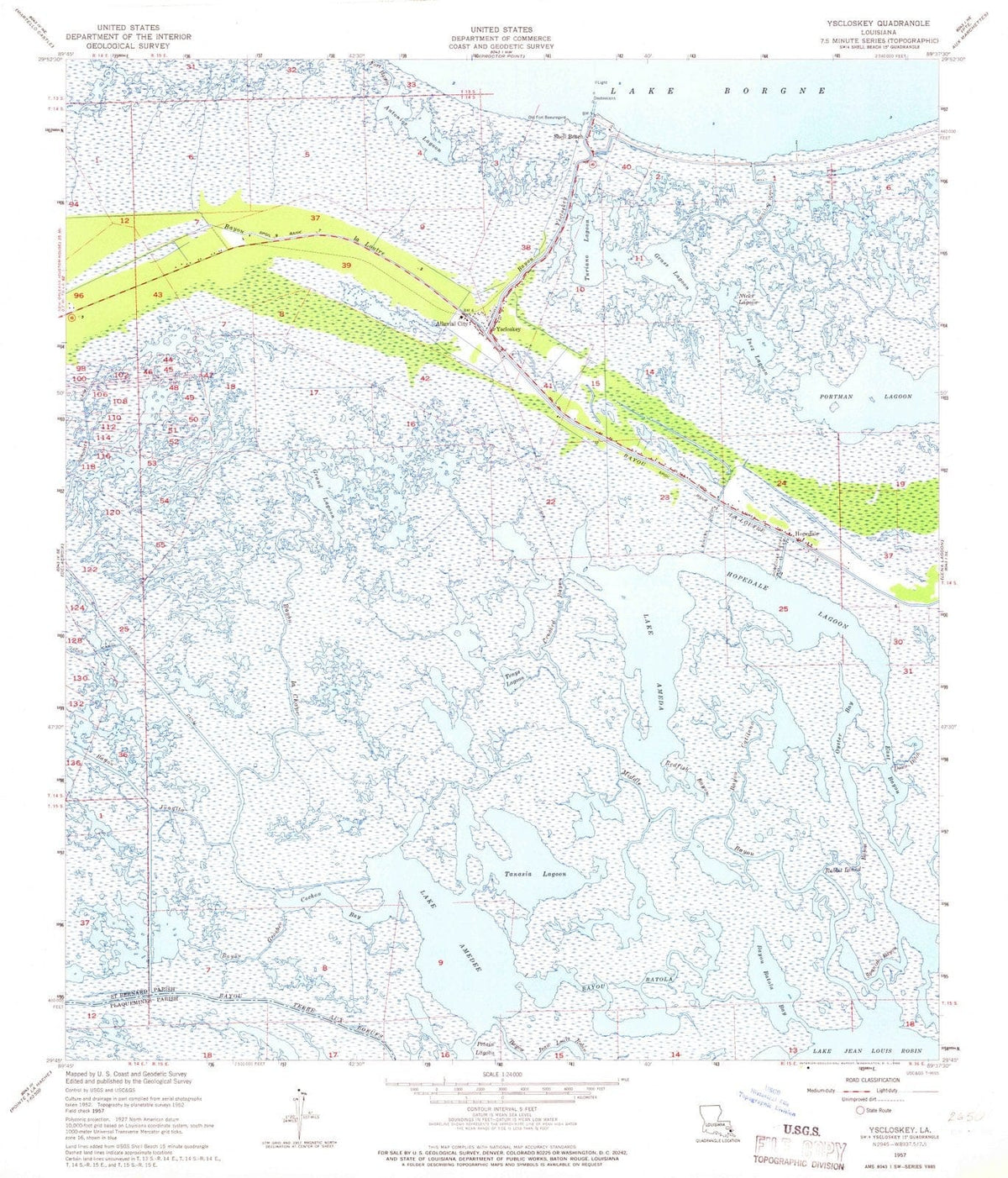1957 Yscloskey, LA - Louisiana - USGS Topographic Map