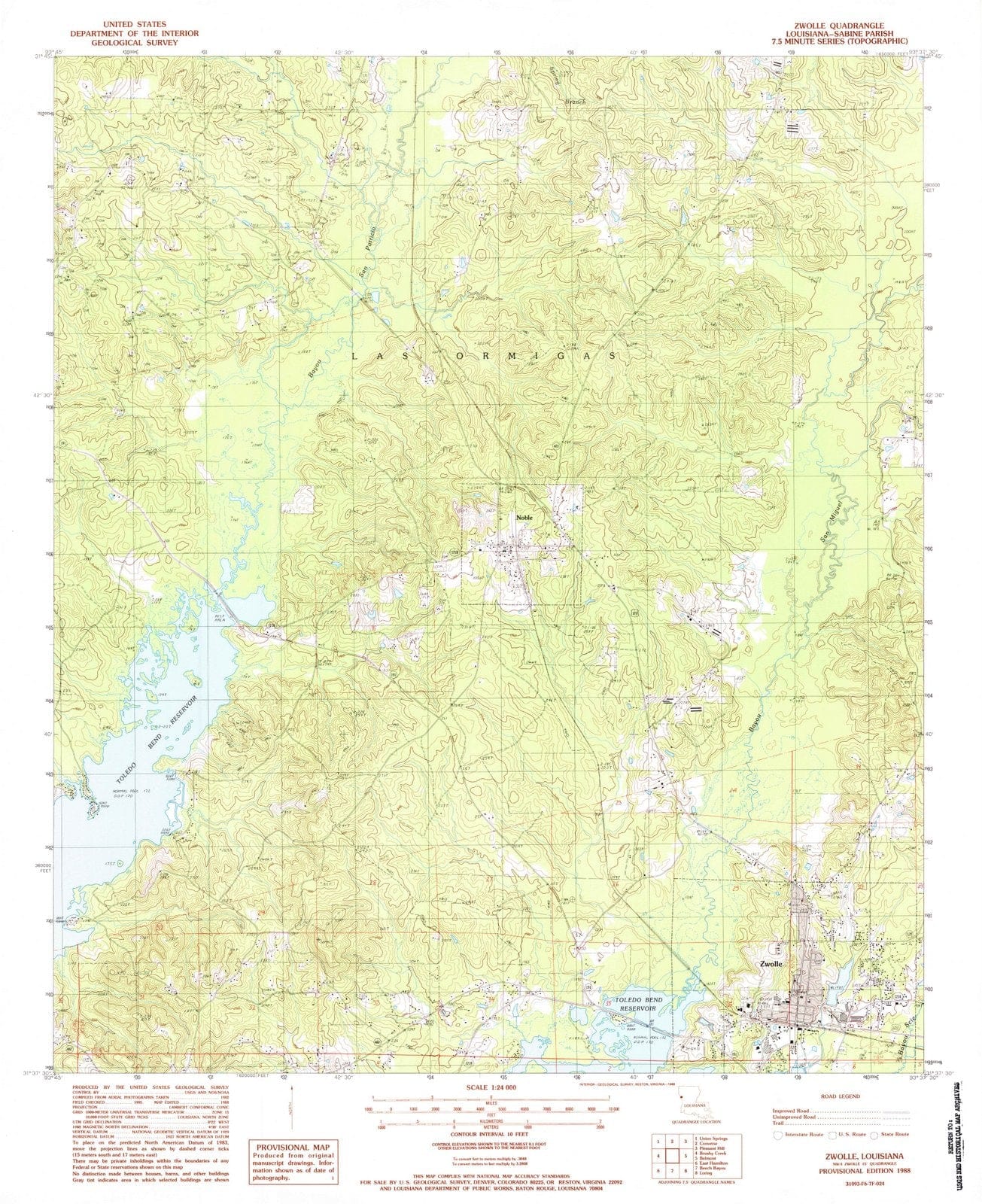 1988 Zwolle, LA - Louisiana - USGS Topographic Map