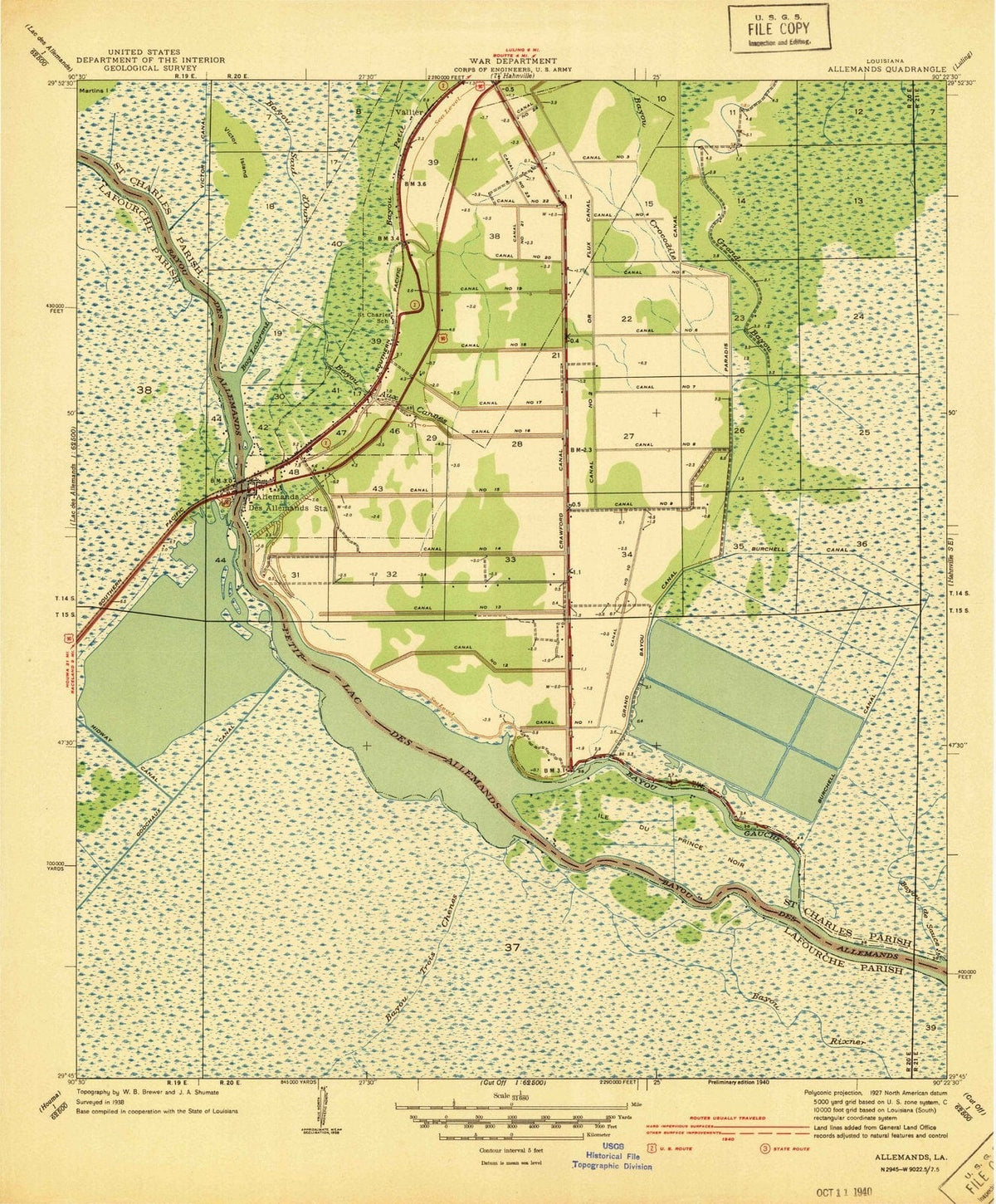1940 Allemands, LA - Louisiana - USGS Topographic Map