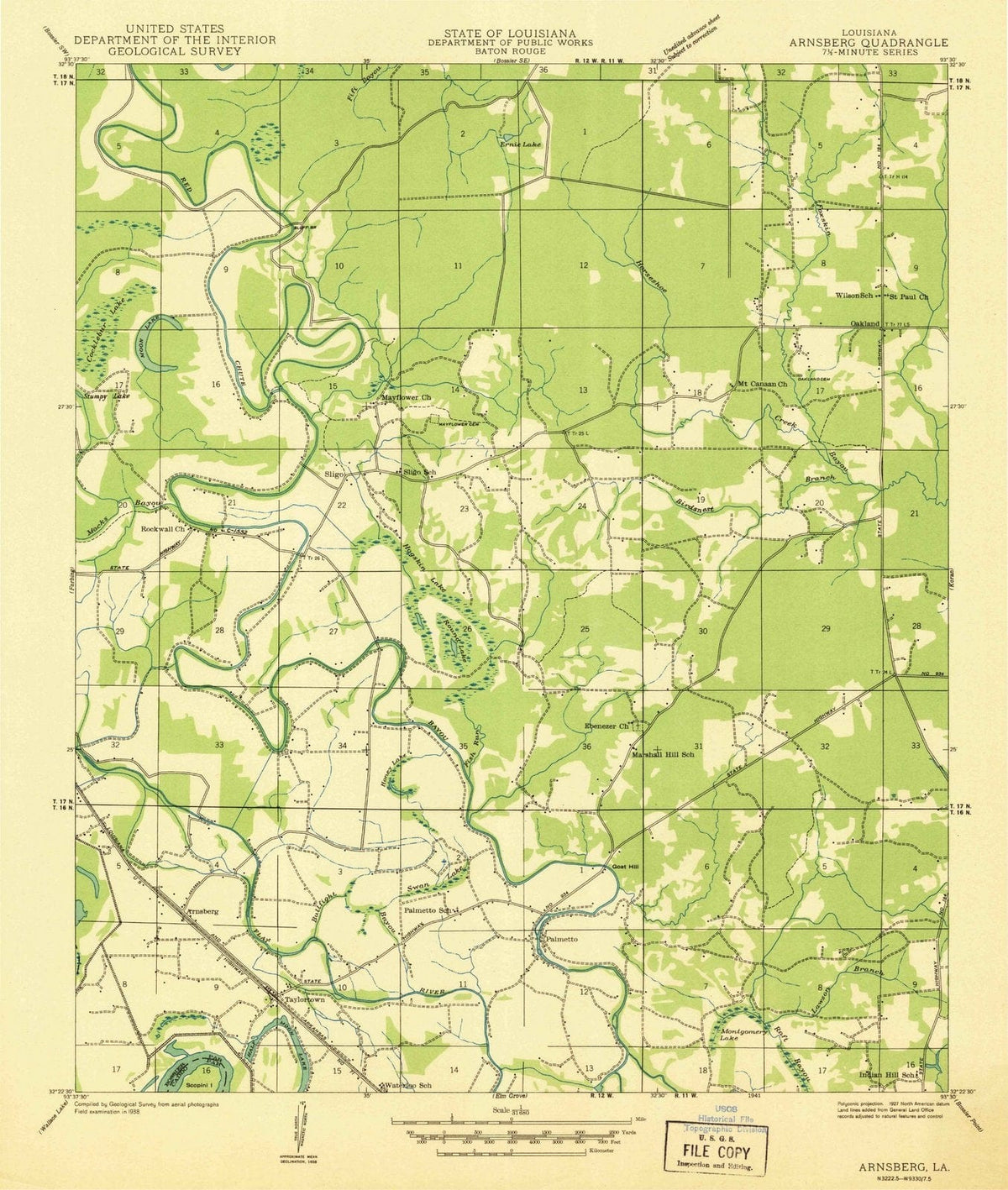 1938 Arnsberg, LA - Louisiana - USGS Topographic Map