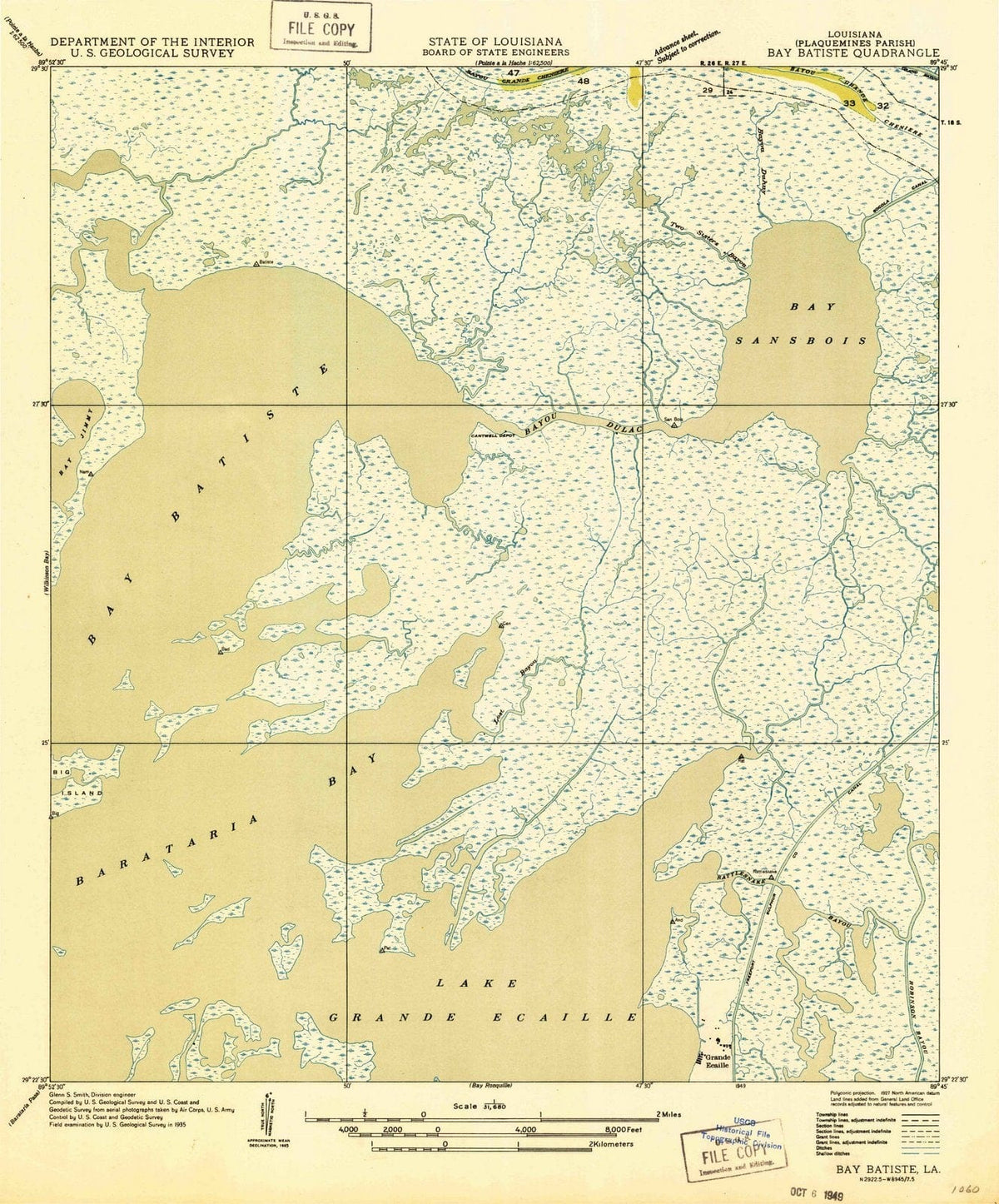 1949 Bay Batiste, LA - Louisiana - USGS Topographic Map