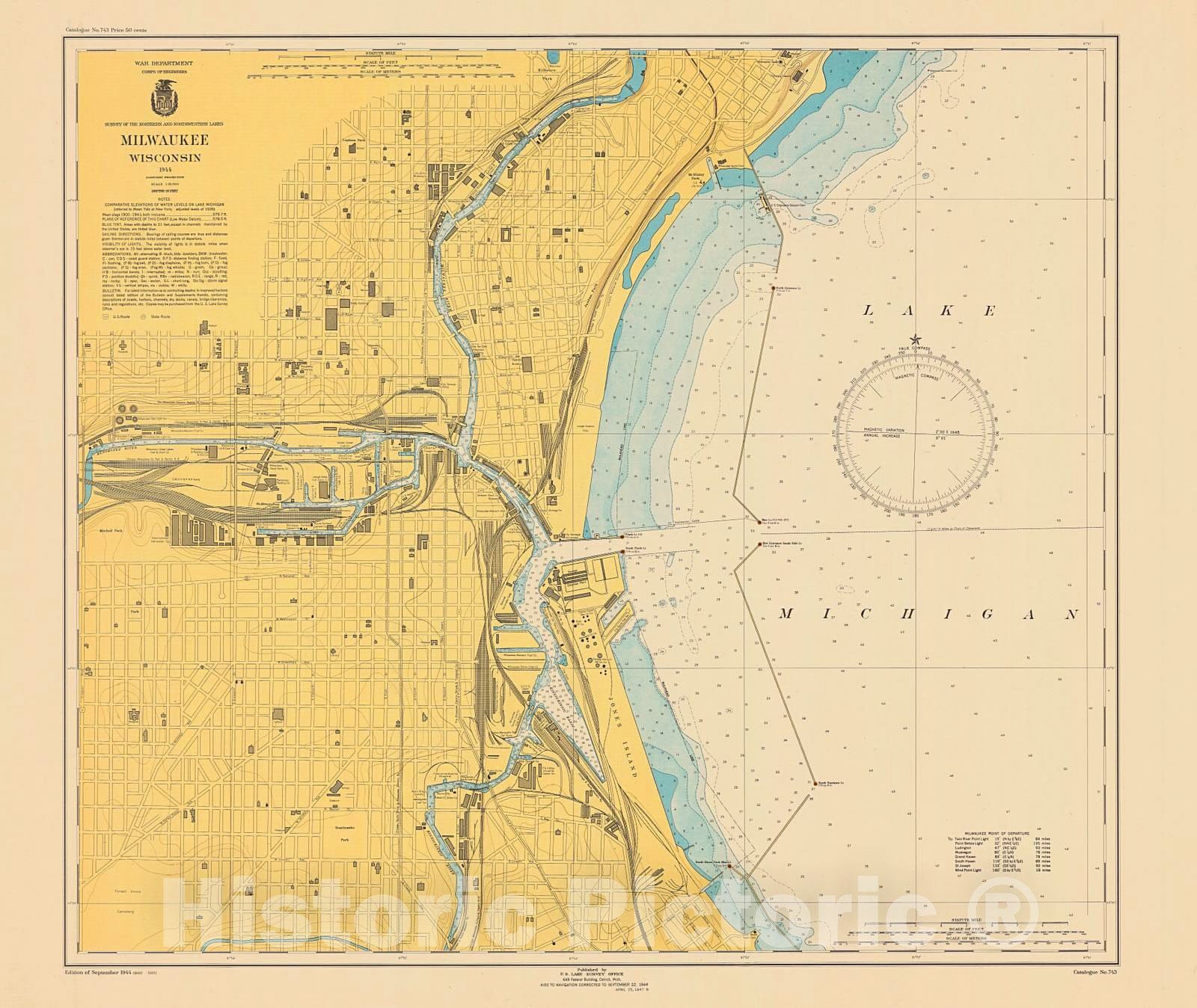 Historic Nautical Map - Milwaukee, Wisconsin, 1944 NOAA Chart - Wisconsin (WI) - Vintage Wall Art
