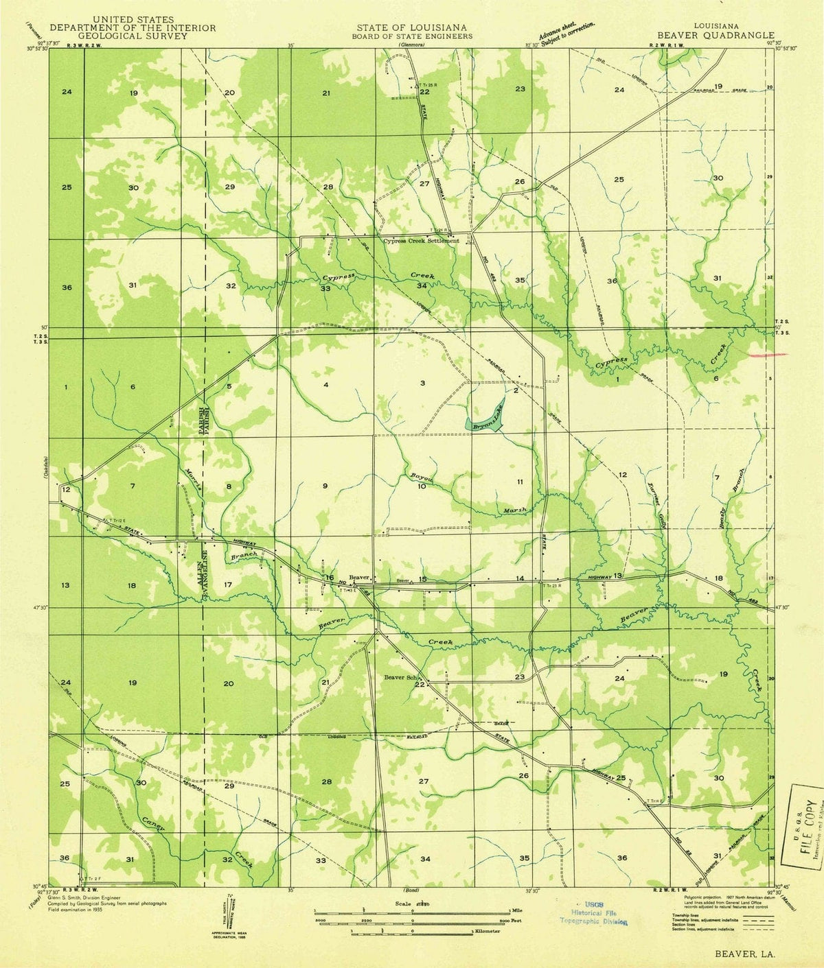 1935 Beaver, LA - Louisiana - USGS Topographic Map
