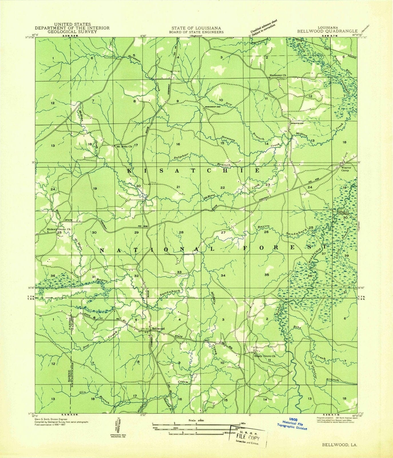1937 Bellwood, LA - Louisiana - USGS Topographic Map