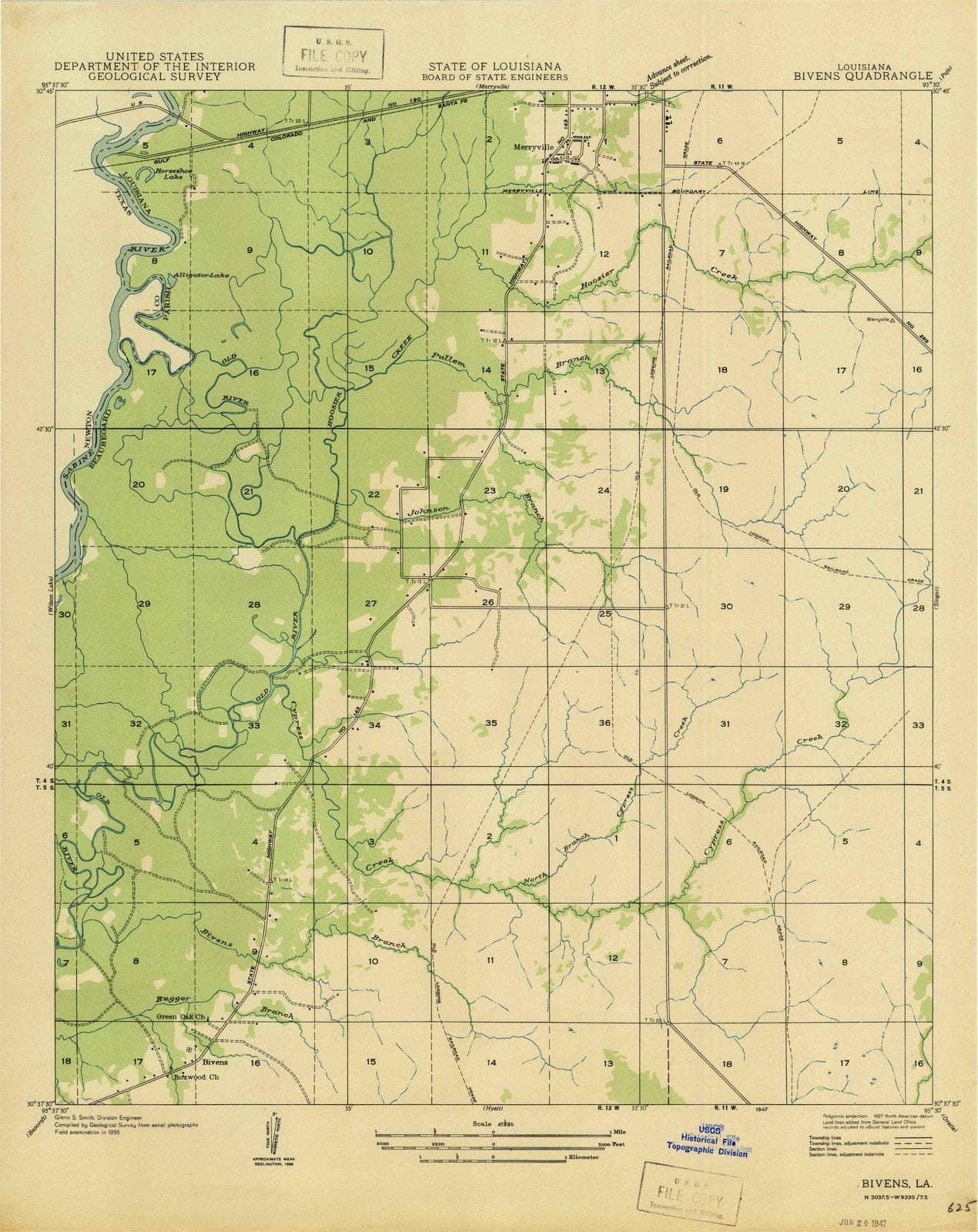 1947 Bivens, LA - Louisiana - USGS Topographic Map