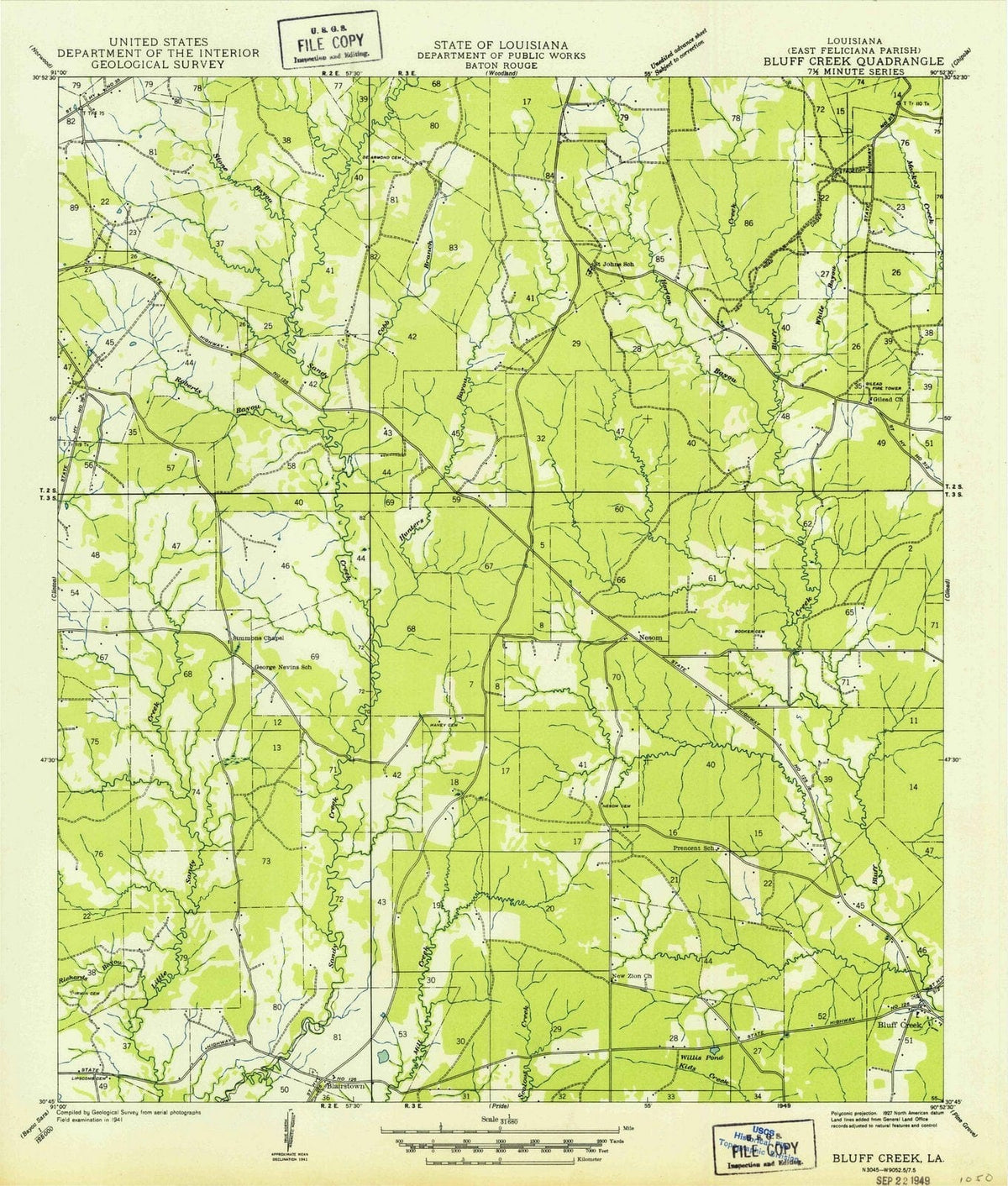 1949 Bluff Creek, LA - Louisiana - USGS Topographic Map