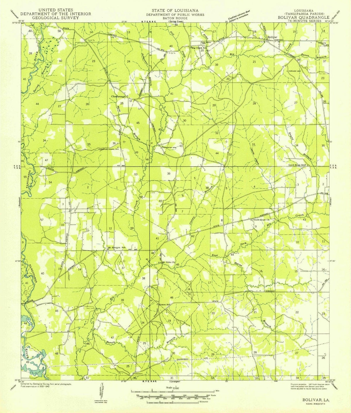 1949 Bolivar, LA - Louisiana - USGS Topographic Map
