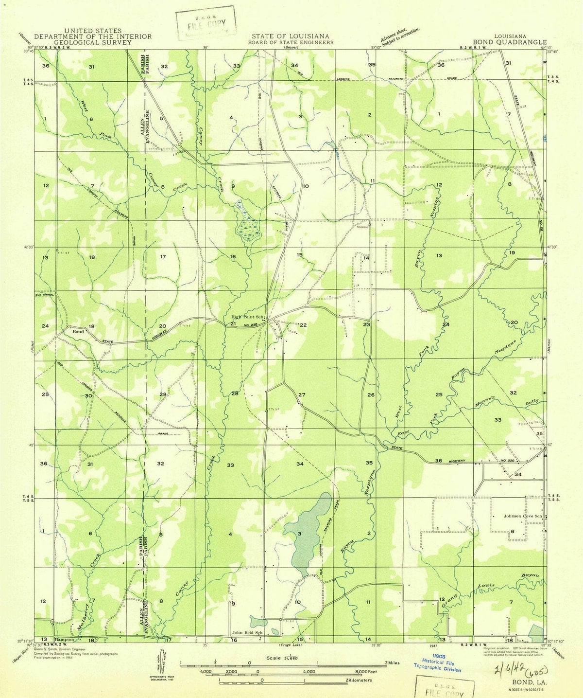 1947 Bond, LA - Louisiana - USGS Topographic Map