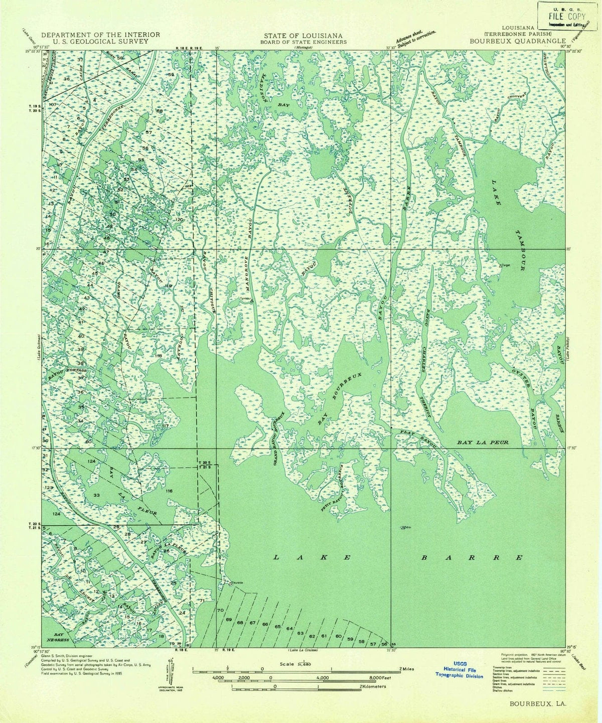 1935 Bourbeux, LA - Louisiana - USGS Topographic Map