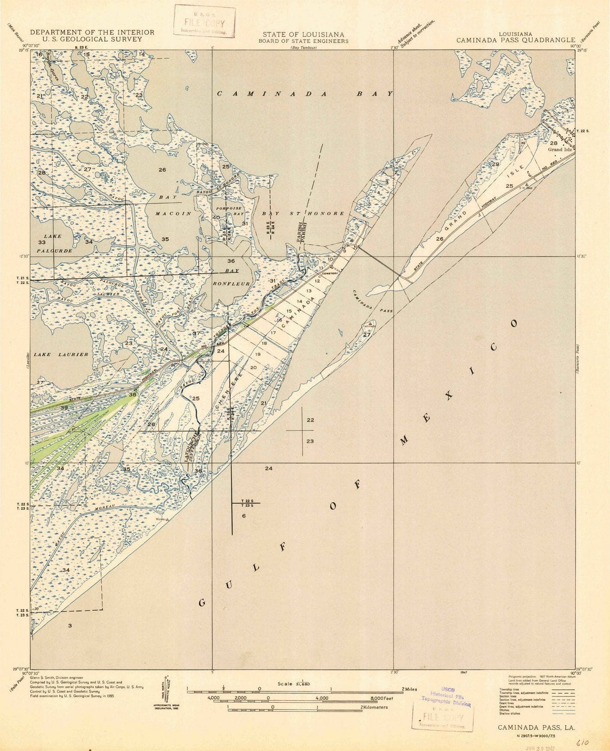 1947 Caminada Pass, LA - Louisiana - USGS Topographic Map
