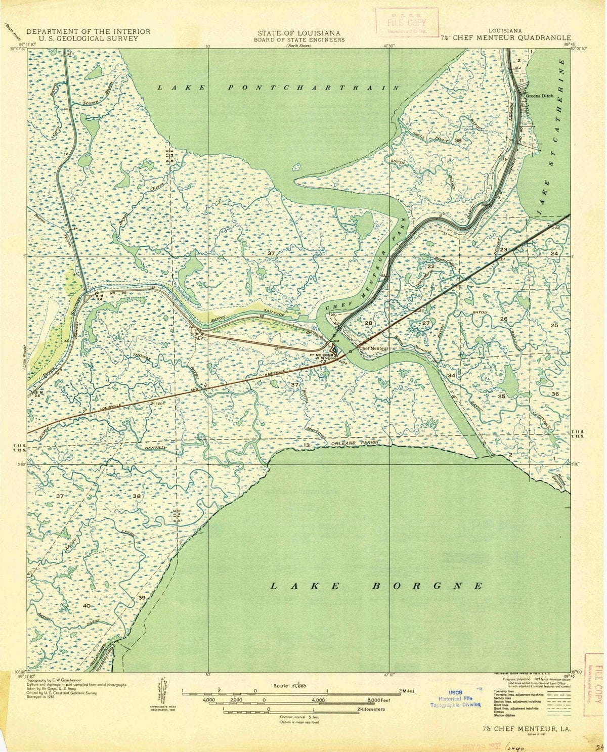 1937 Chef Menteur, LA - Louisiana - USGS Topographic Map