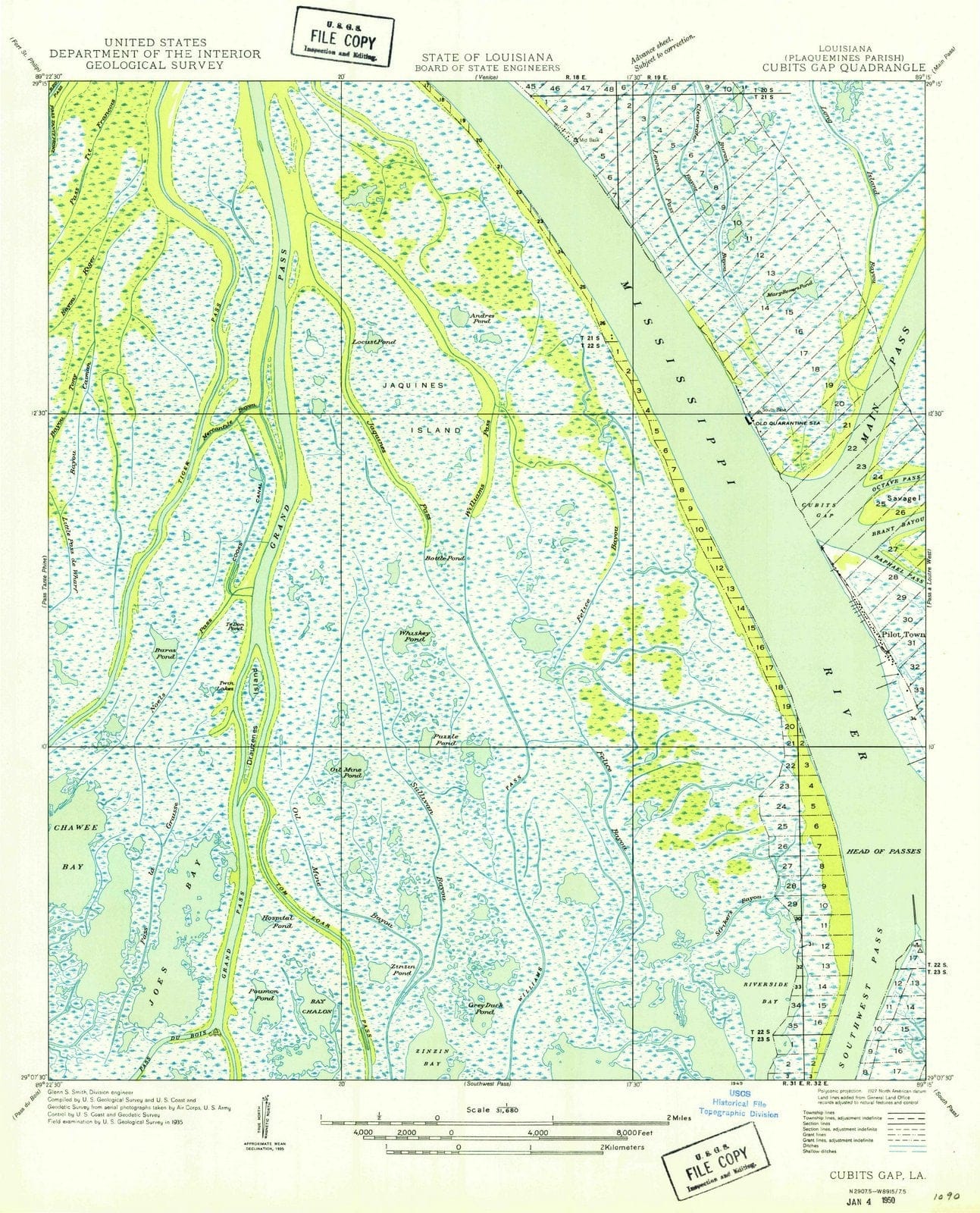 1949 Cubits Gap, LA - Louisiana - USGS Topographic Map