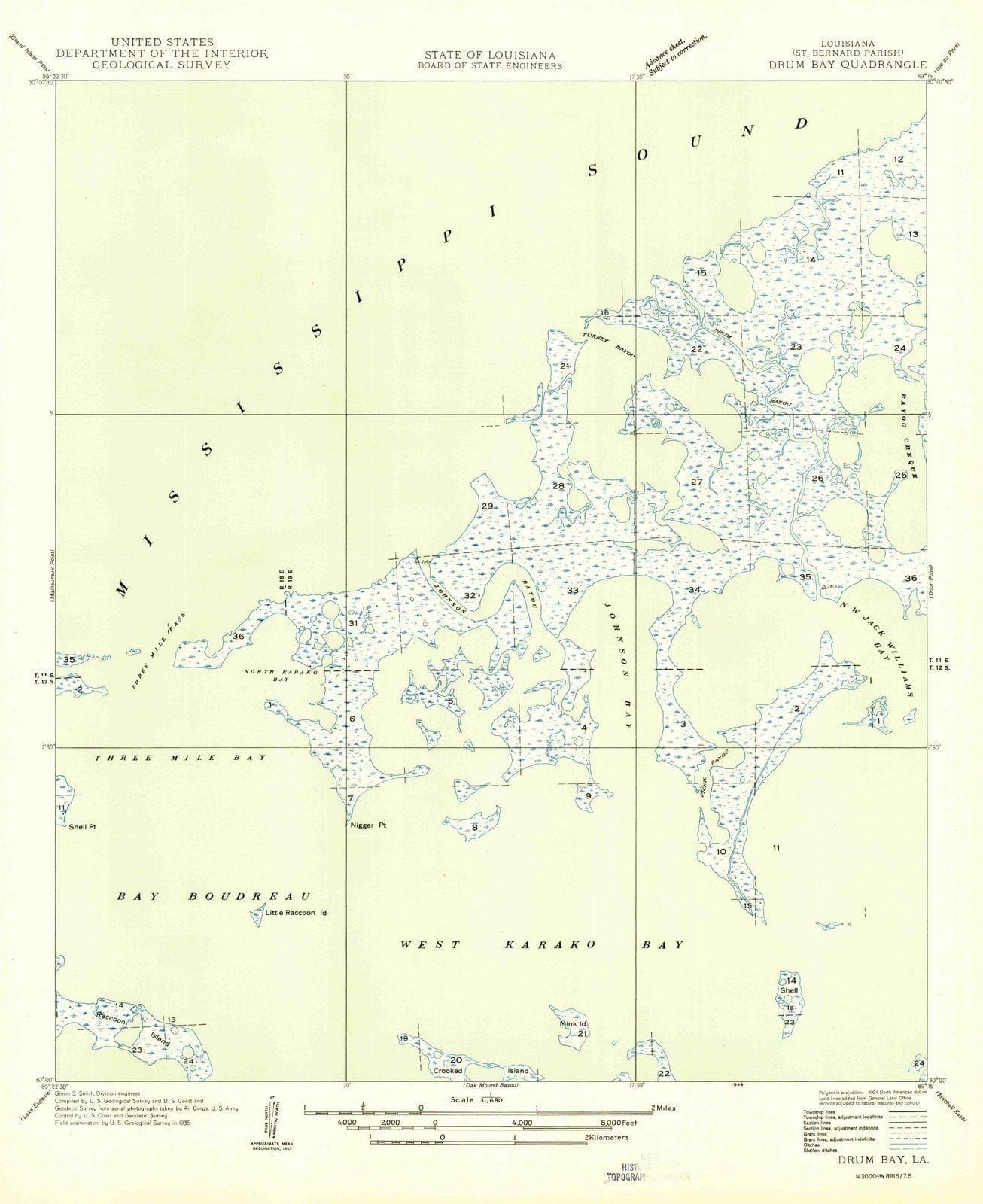 1949 Drum Bay, LA - Louisiana - USGS Topographic Map