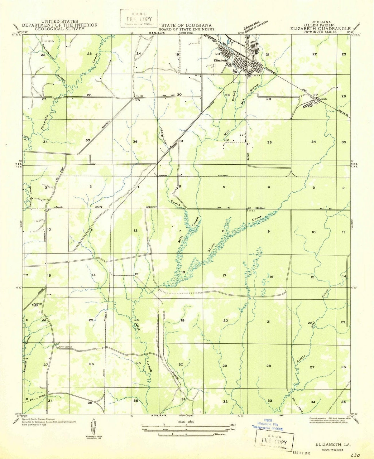 1947 Elizabeth, LA - Louisiana - USGS Topographic Map