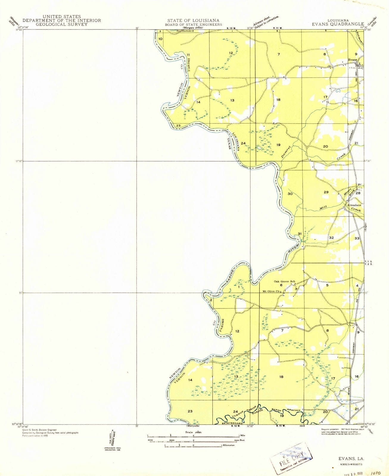 1949 Evans, LA - Louisiana - USGS Topographic Map