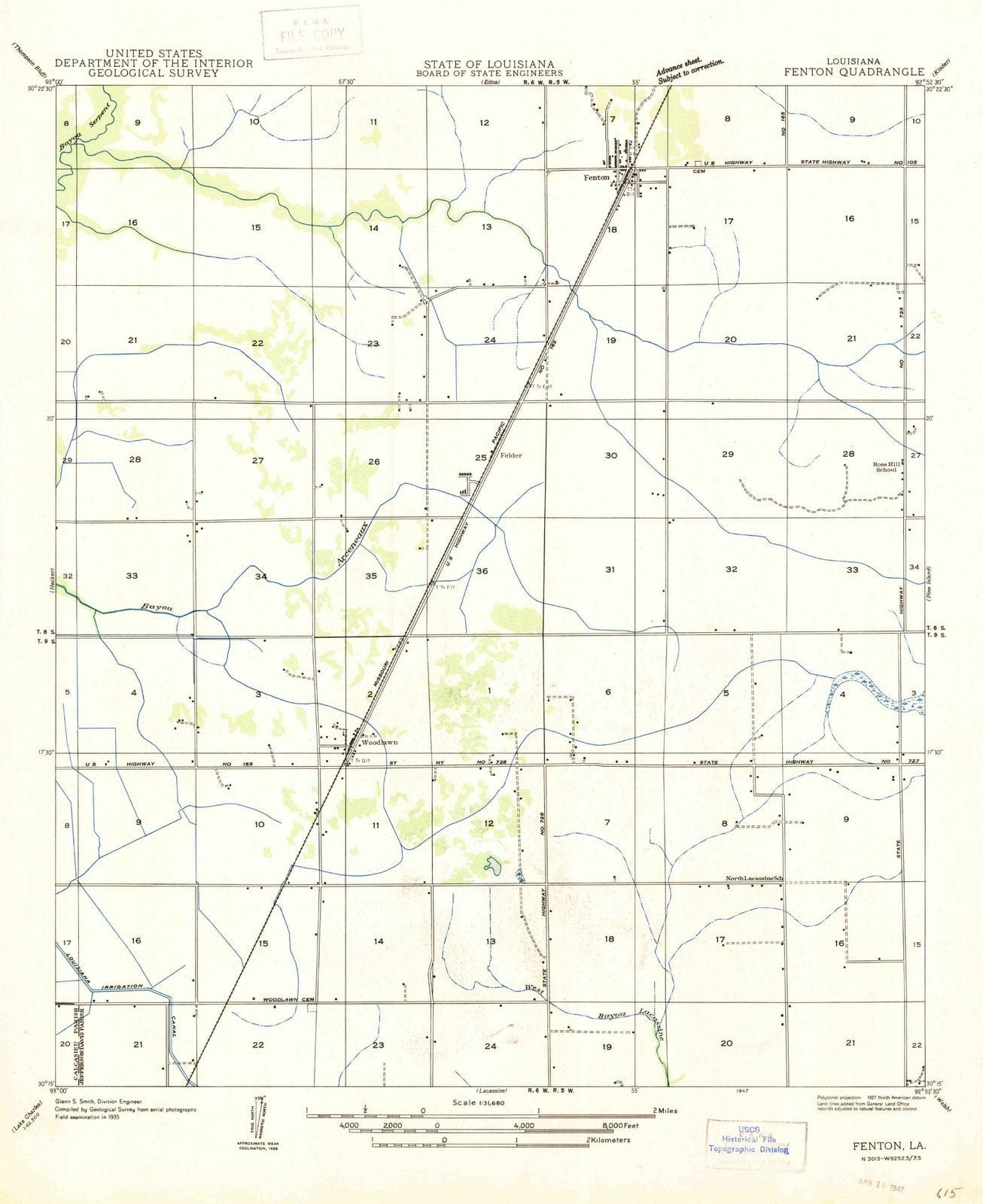 1947 Fenton, LA - Louisiana - USGS Topographic Map