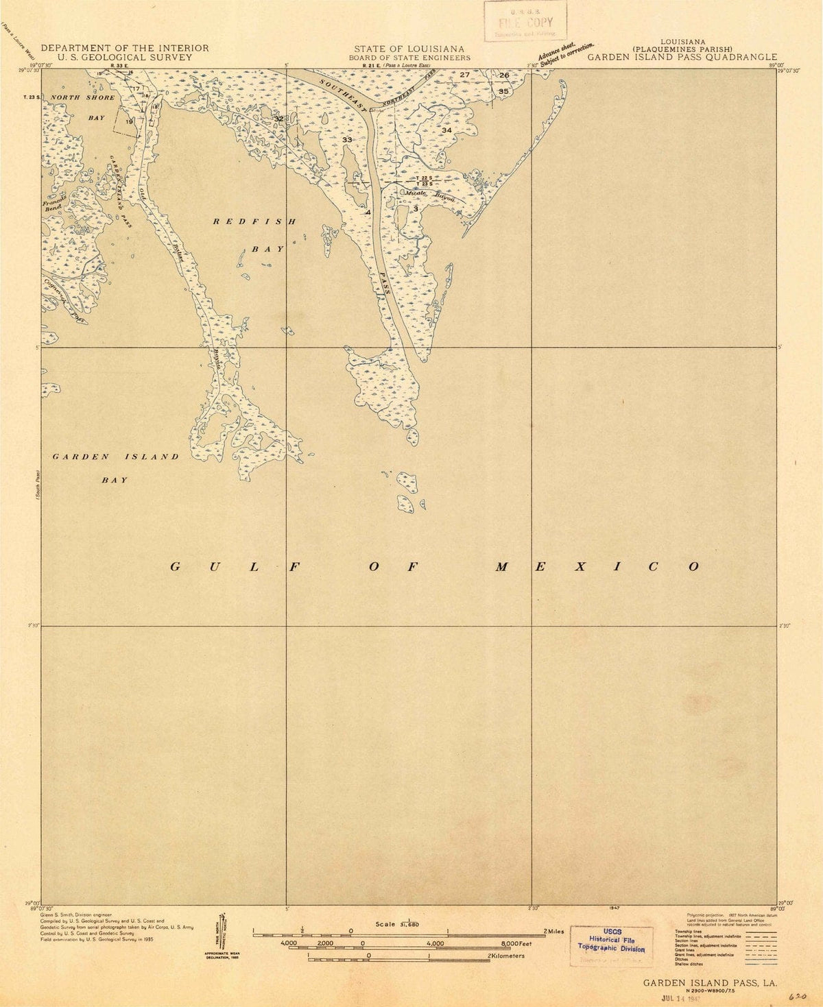 1935 Garden Island Pass, LA - Louisiana - USGS Topographic Map