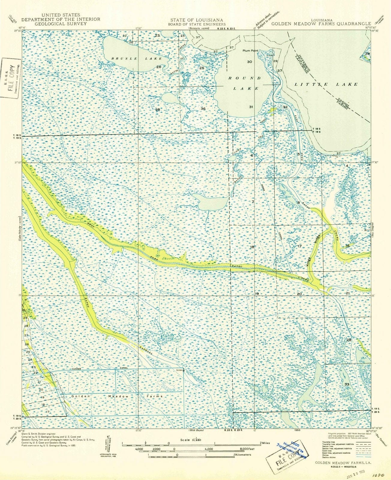 1950 Golden Meadow Farms, LA - Louisiana - USGS Topographic Map