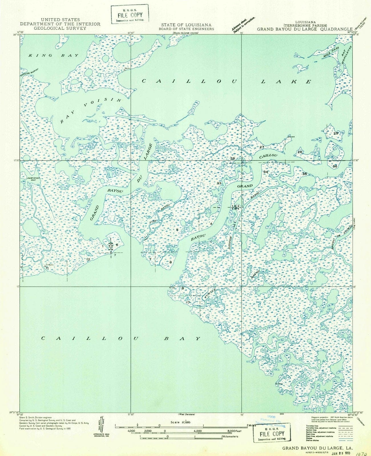 1949 Grand Bayou Du Large, LA - Louisiana - USGS Topographic Map