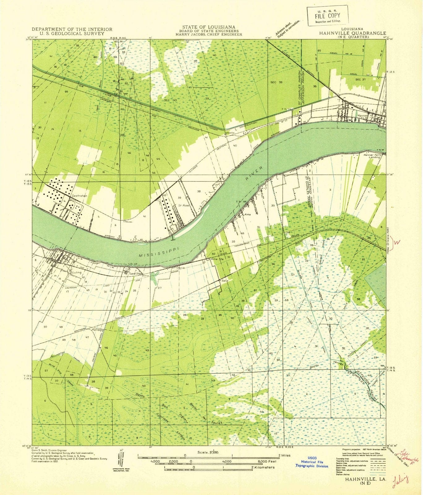 1932 Hahnville, LA - Louisiana - USGS Topographic Map