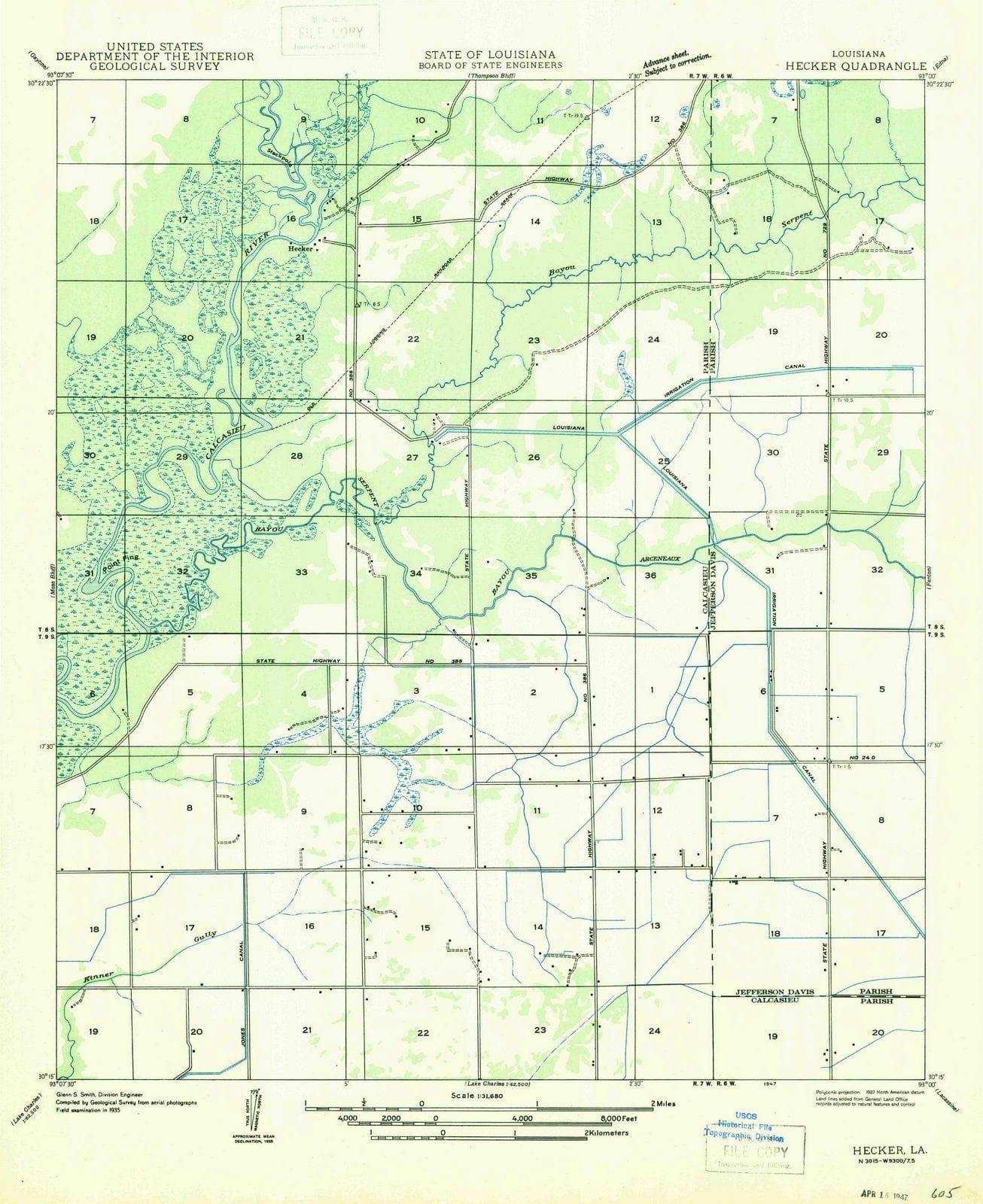 1947 Hecker, LA - Louisiana - USGS Topographic Map