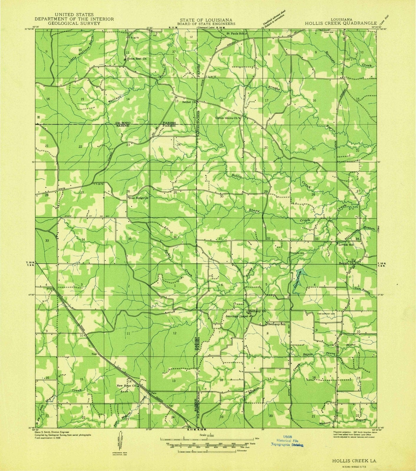 1938 Hollis Creek, LA - Louisiana - USGS Topographic Map