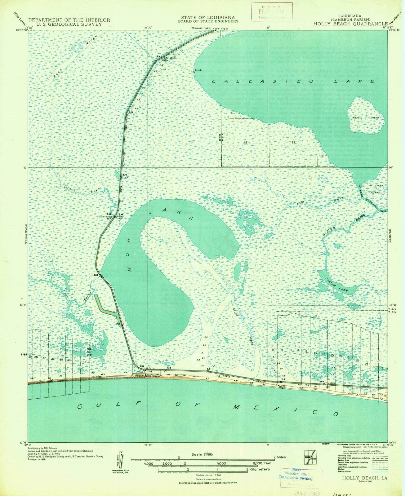 1935 Holly Beach, LA - Louisiana - USGS Topographic Map