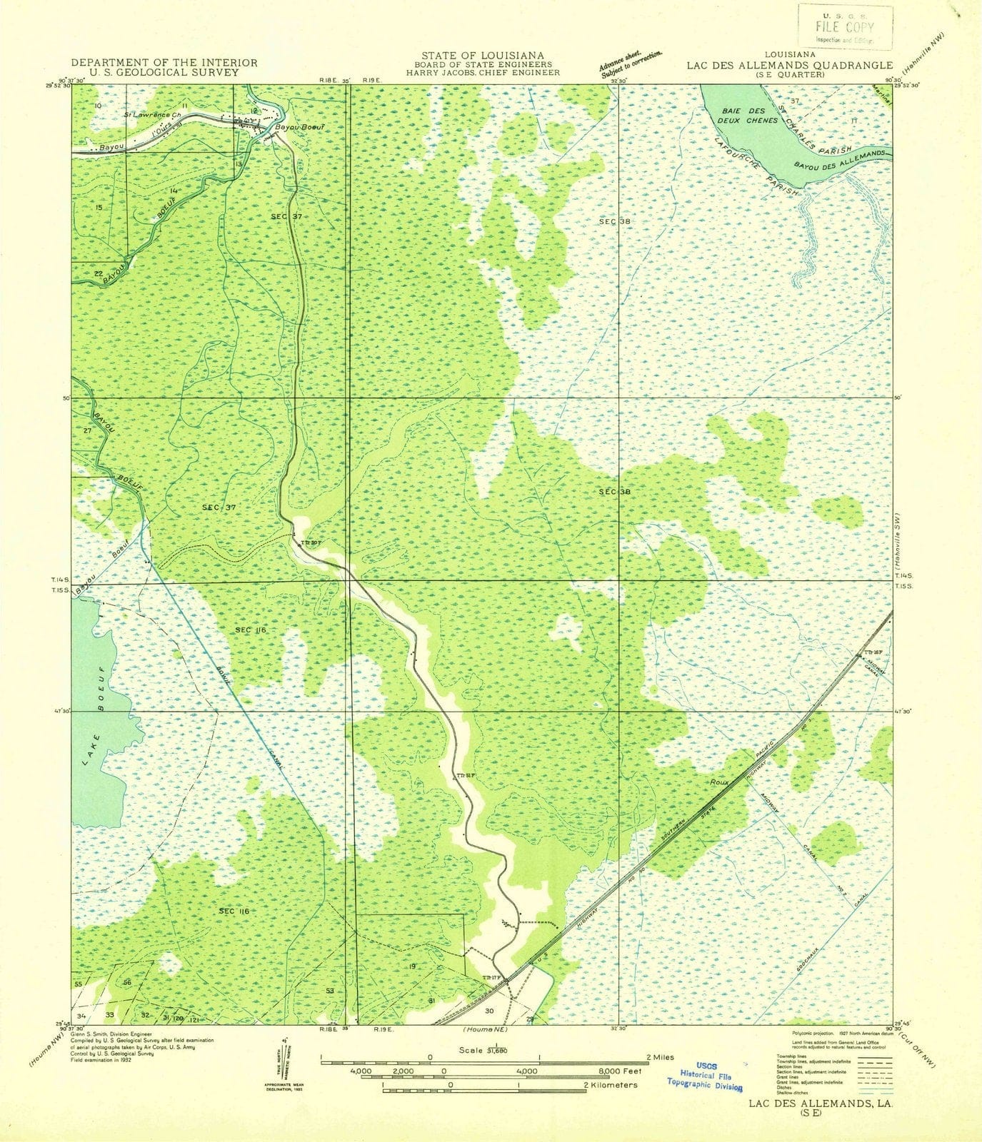 1932 Lac Des Allemands, LA - Louisiana - USGS Topographic Map