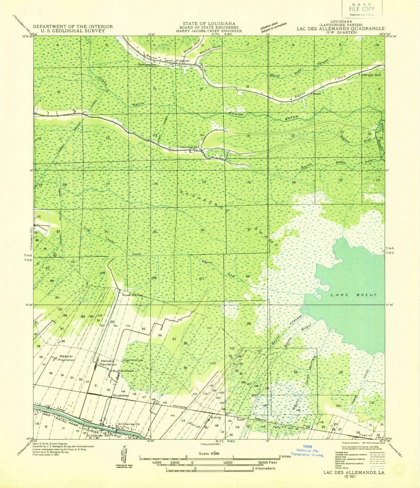 1932 Lac Des Allemands, LA - Louisiana - USGS Topographic Map