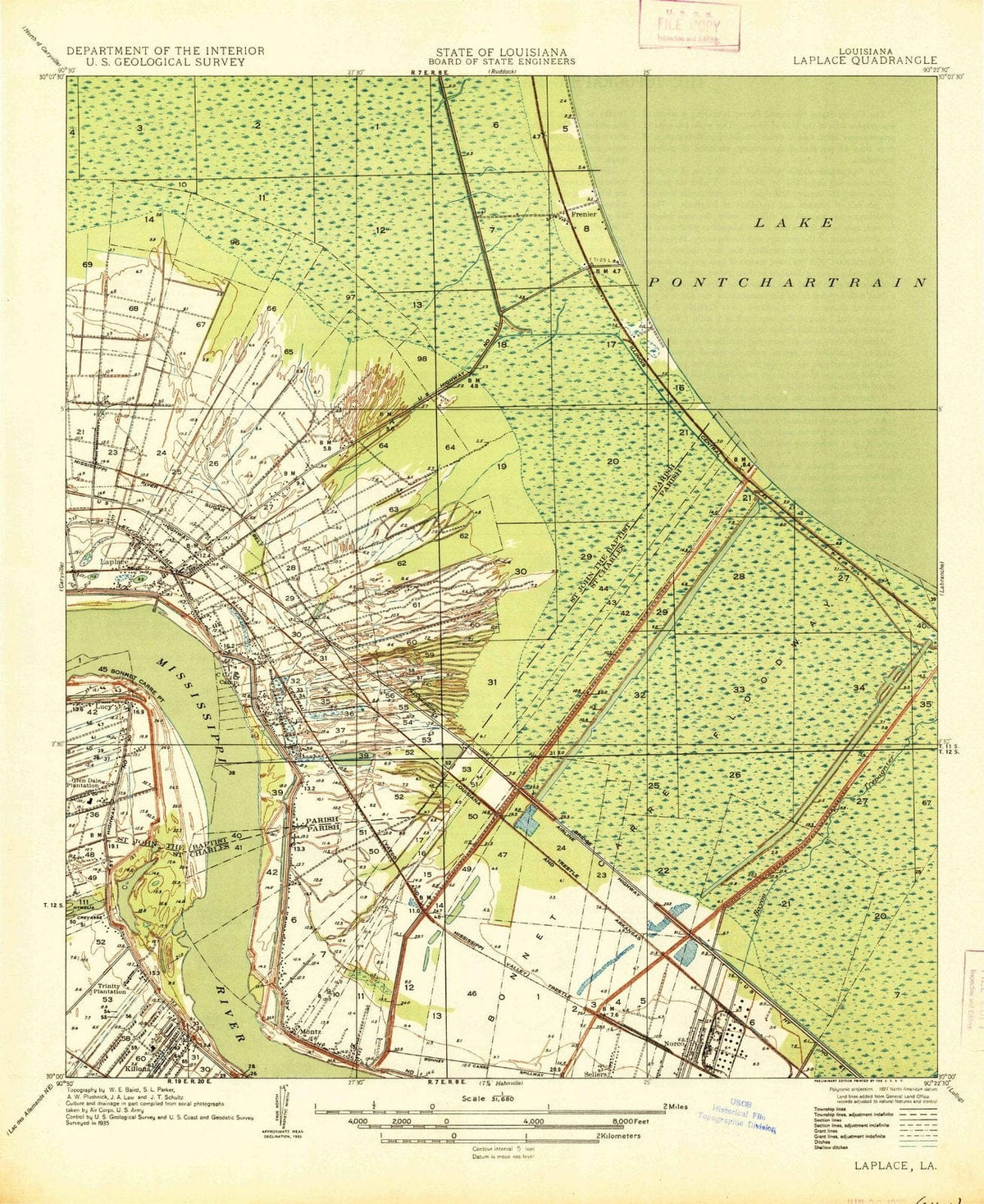 1935 Laplace, LA - Louisiana - USGS Topographic Map