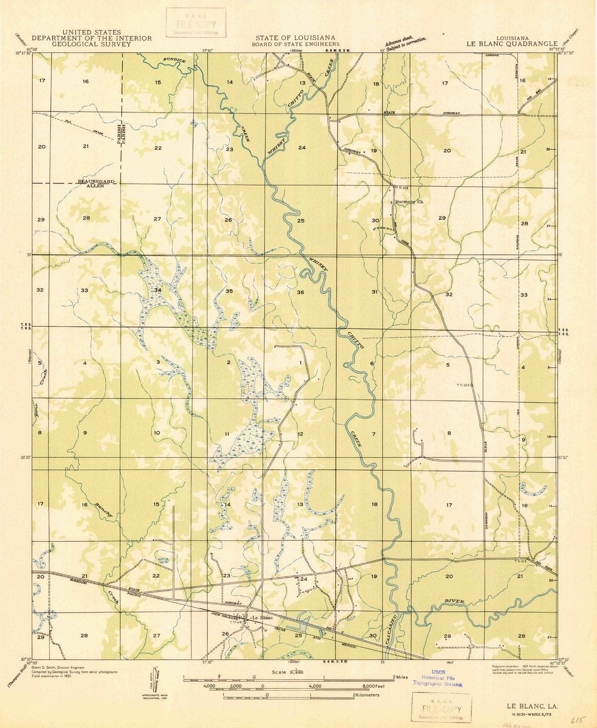 1947 Le Blanc, LA - Louisiana - USGS Topographic Map