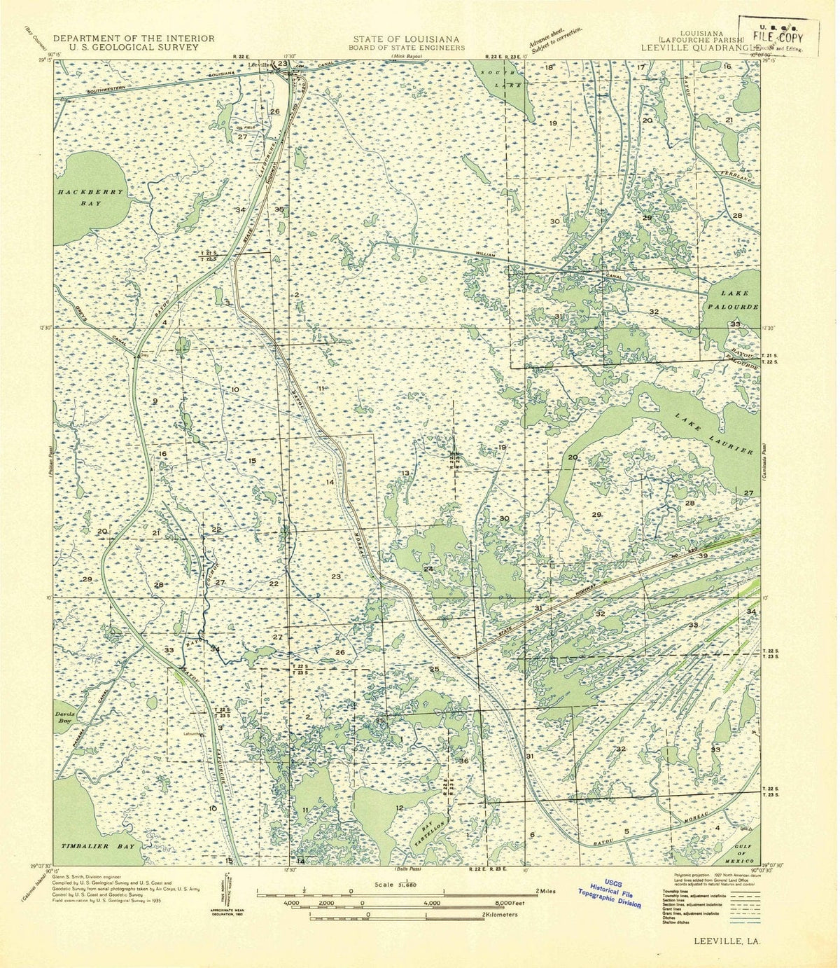 1935 Leeville, LA - Louisiana - USGS Topographic Map