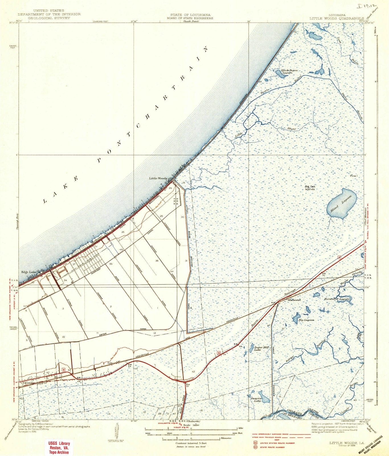 1938 Little Woods, LA - Louisiana - USGS Topographic Map