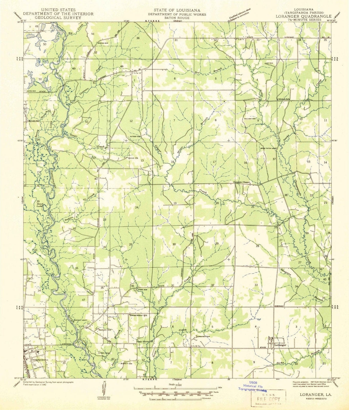 1942 Loranger, LA - Louisiana - USGS Topographic Map