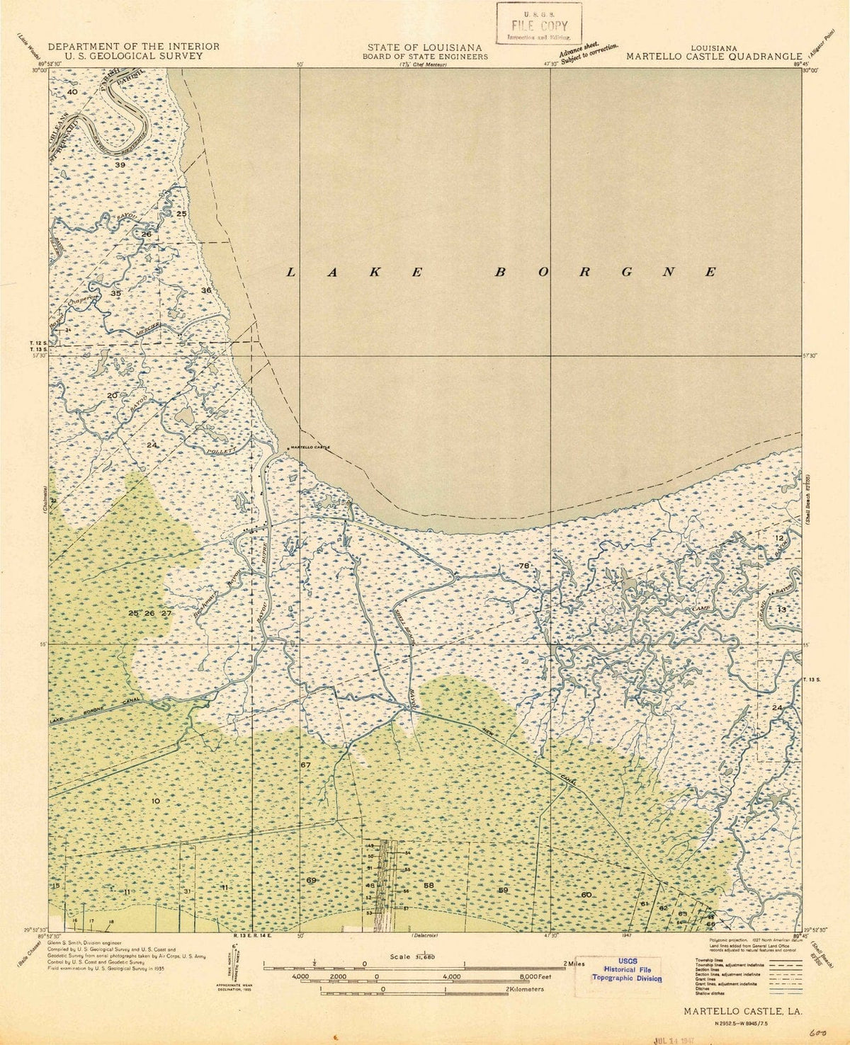 1947 Martello Castle, LA - Louisiana - USGS Topographic Map