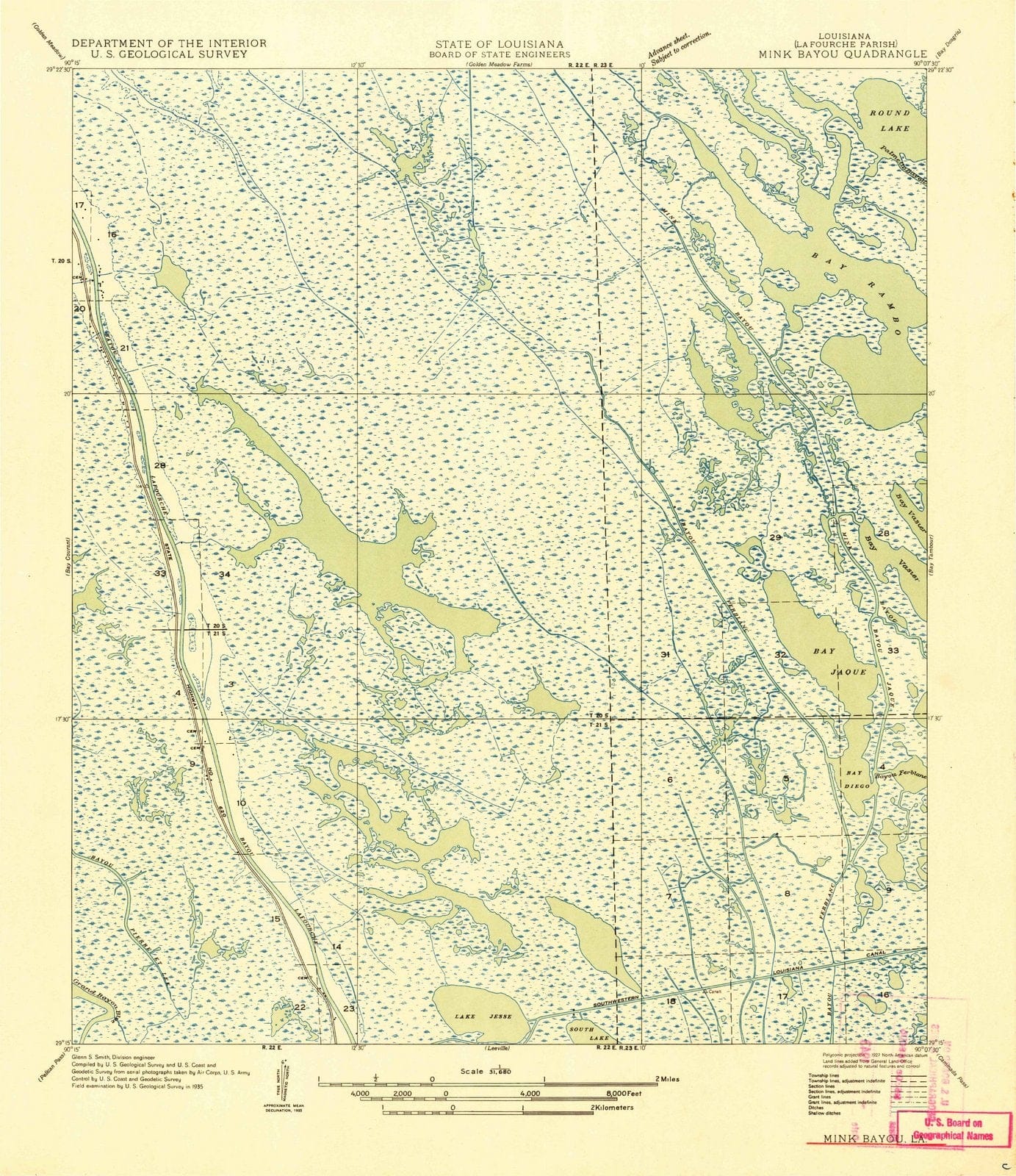 1935 Mink Bayou, LA - Louisiana - USGS Topographic Map