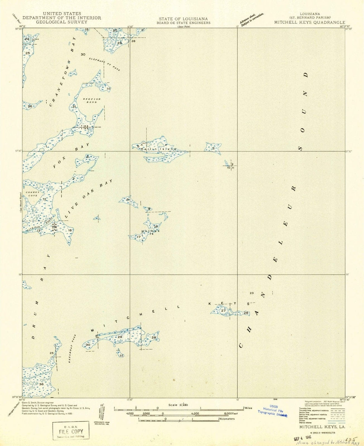 1935 Mitchell Keys, LA - Louisiana - USGS Topographic Map