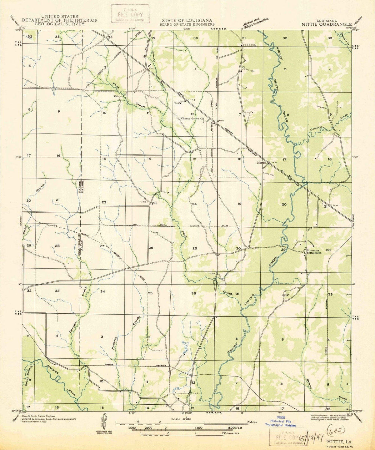 1935 Mittie, LA - Louisiana - USGS Topographic Map