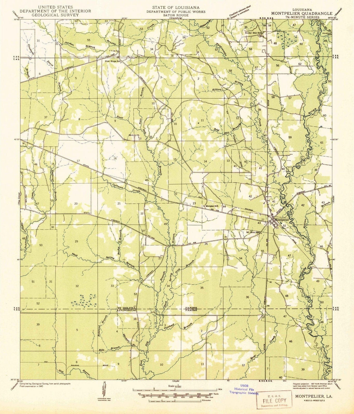 1942 Montpelier, LA - Louisiana - USGS Topographic Map