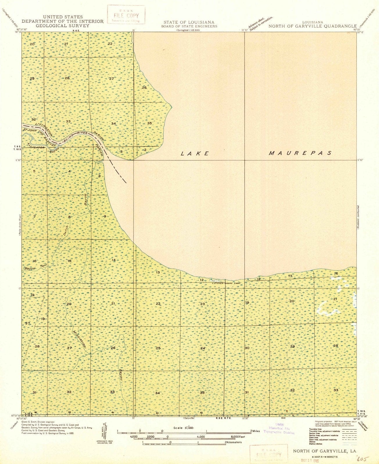 1946 North of Garyville, LA - Louisiana - USGS Topographic Map