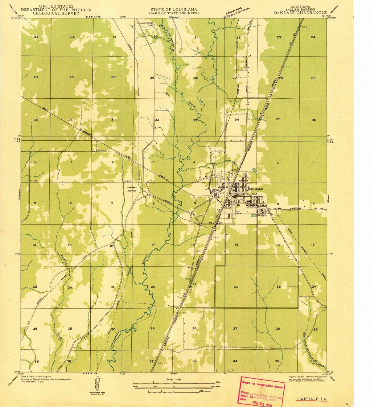 1935 Oakdale, LA - Louisiana - USGS Topographic Map